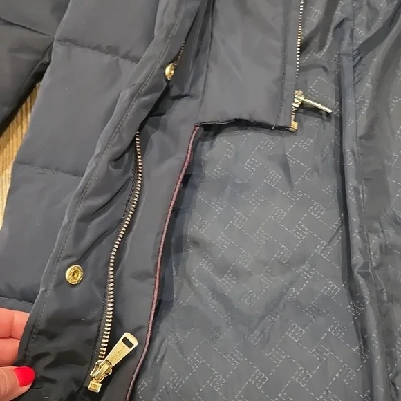 Cole Haan | Long Navy Hooded Puffer Coat Size Small - Picture 7 of 12